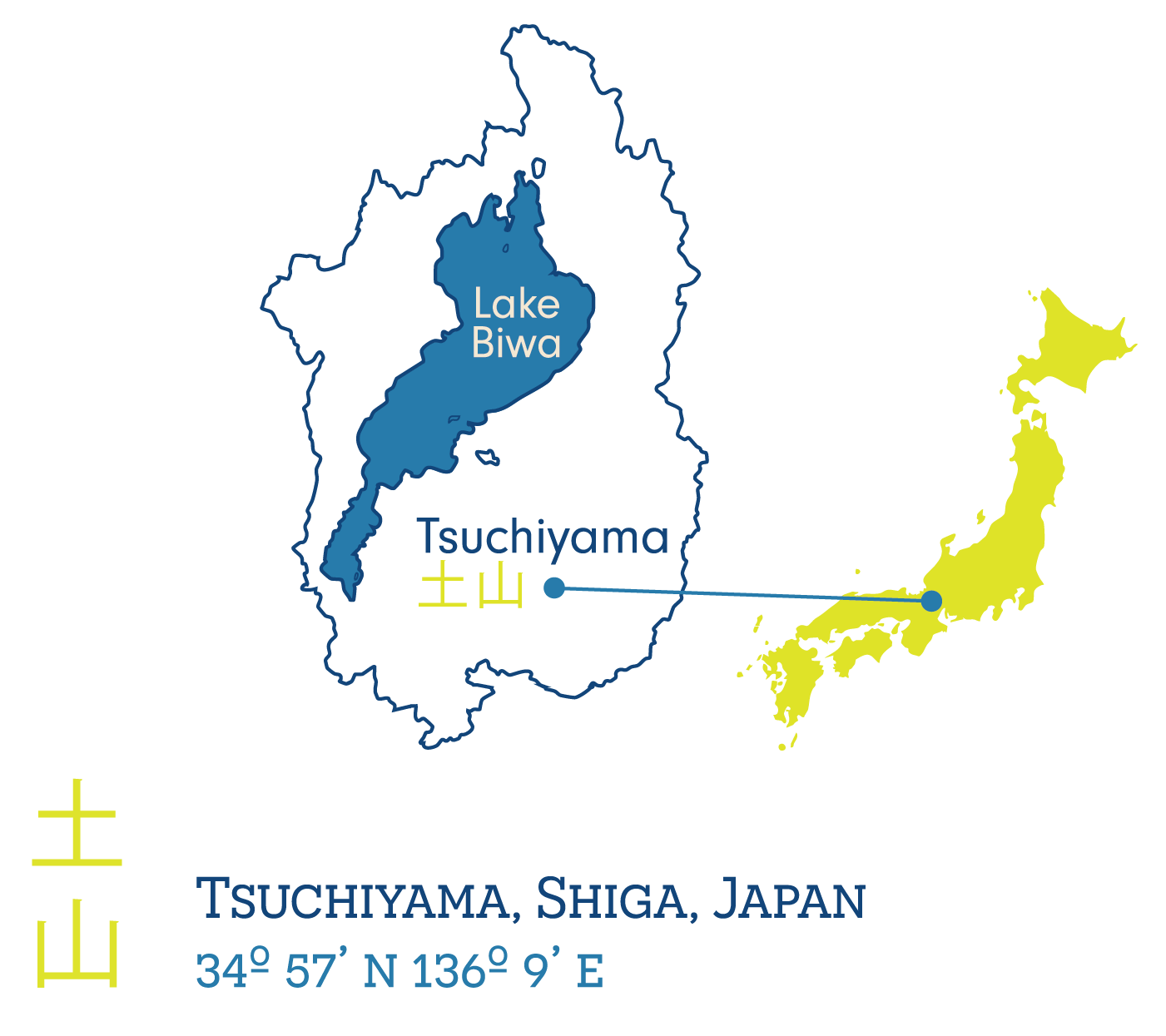 Map of Shiga Prefecture with Tsuchiyama and Lake Biwa highlighted