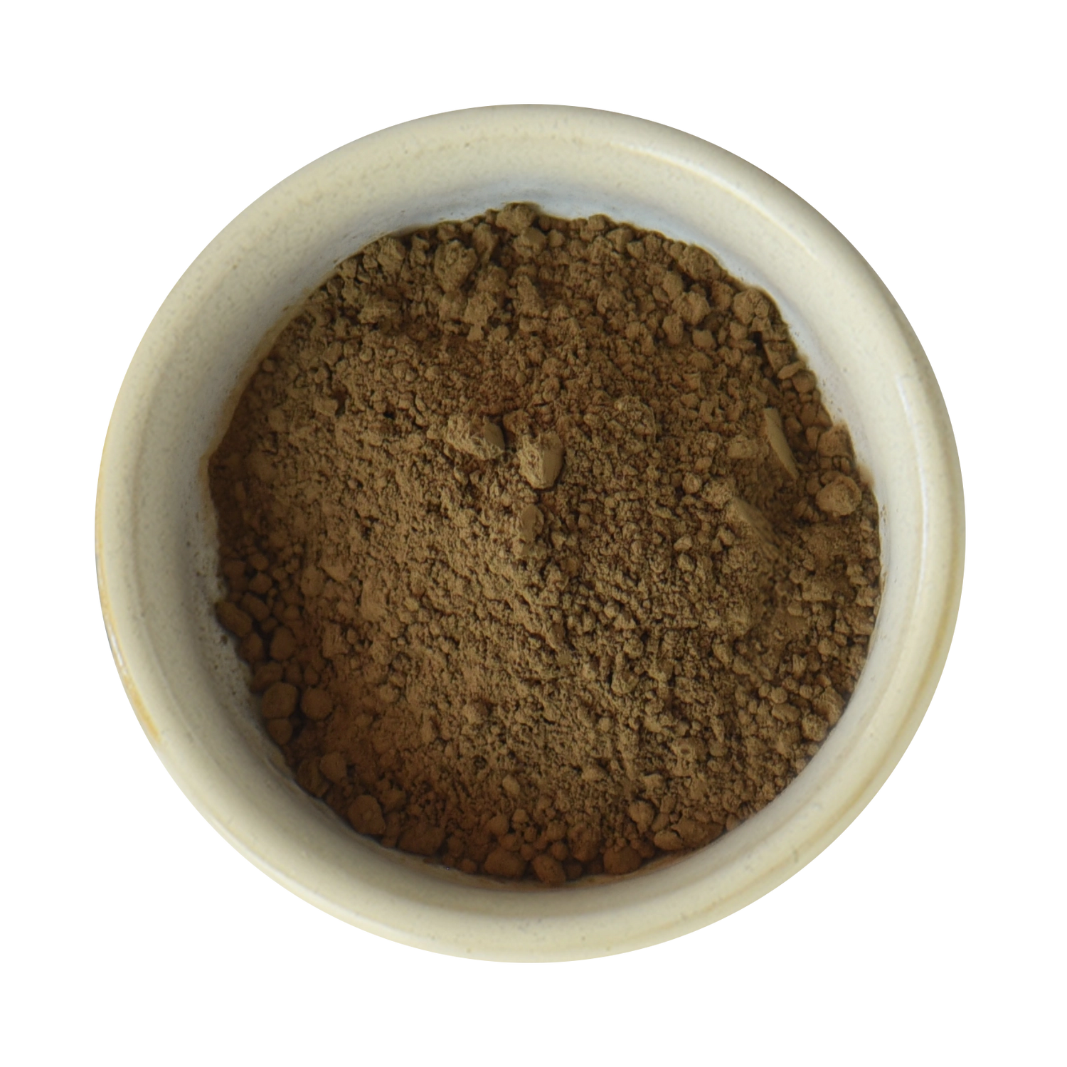 Brown powder in a white bowl on a white background
